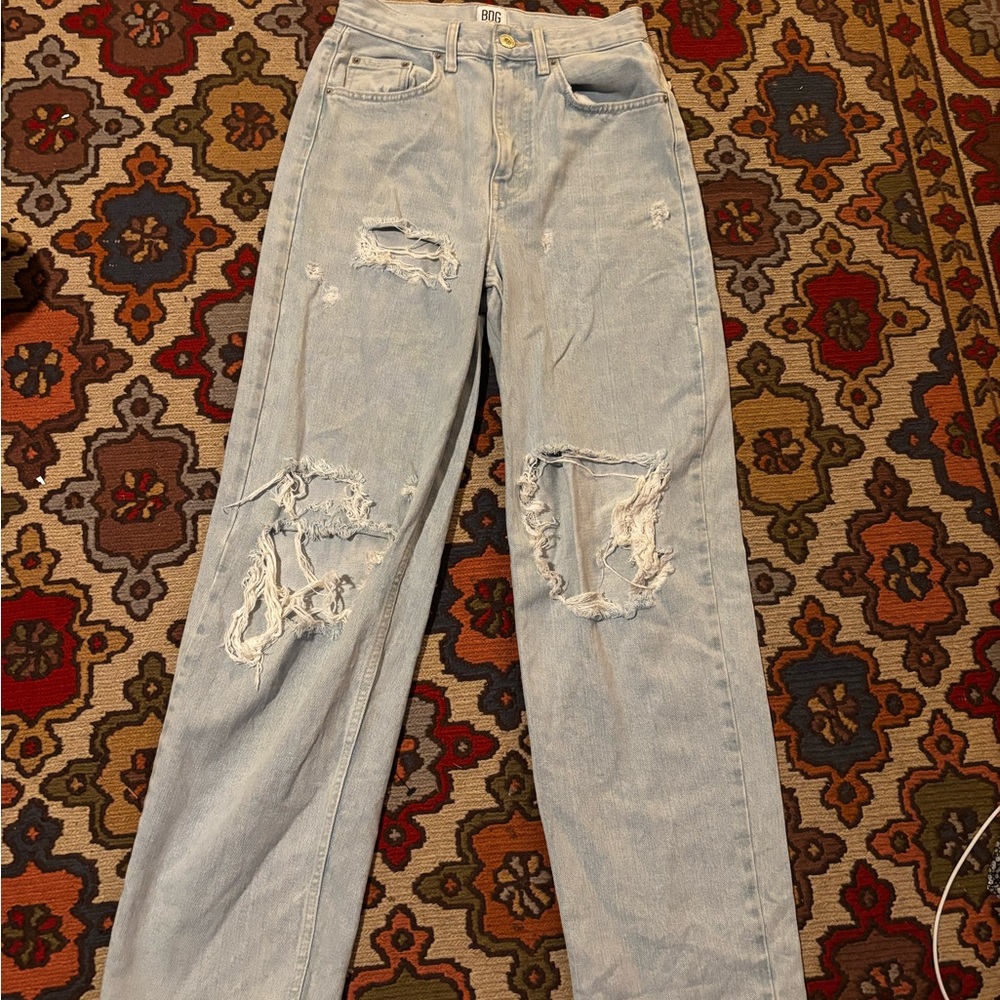 BDG Light Blue Distressed Straight Leg Jeans